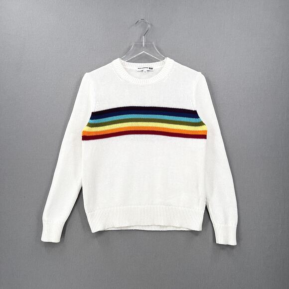 Uniqlo Sweaters - UNIQLO Rainbow Stripe Crew Neck Sweater Large White Cotton Ines De La Fressange